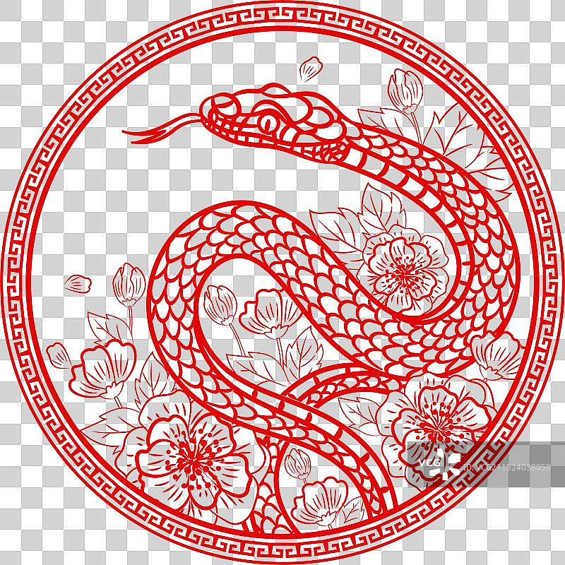 蛇年喜庆红底金色剪纸窗花素材图片素材