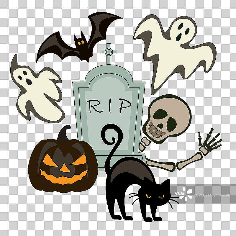 万圣节：幽灵、南瓜灯和黑猫图片素材