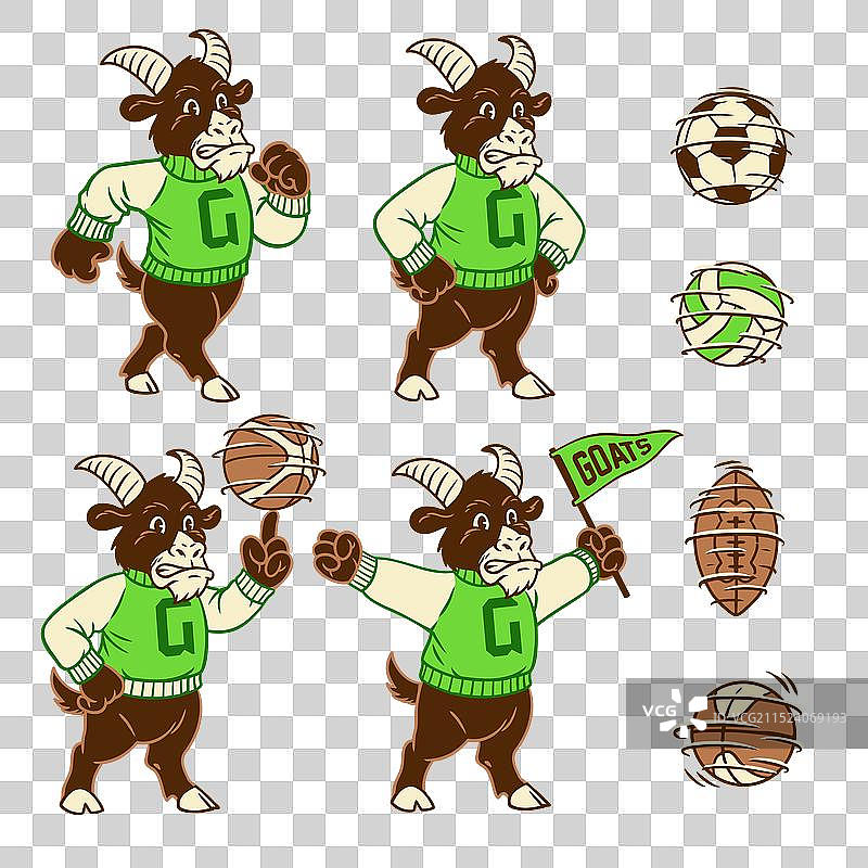 手绘山羊运动吉祥物复古图案图片素材