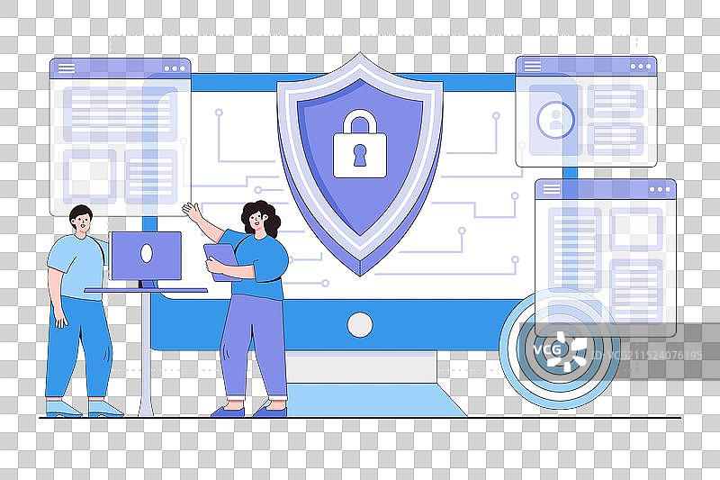 带挂锁和电路的扁平化网络安全图片素材