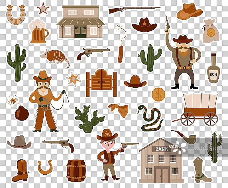 狂野西部贴纸套装图片素材
