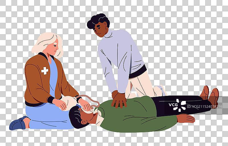 急救医务人员进行心肺复苏心脏按摩图片素材