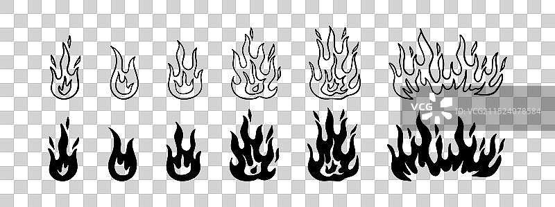 各种火焰涂鸦轮廓集图片素材
