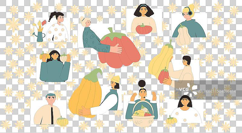 南瓜丰收，秋季成熟蔬菜图片素材