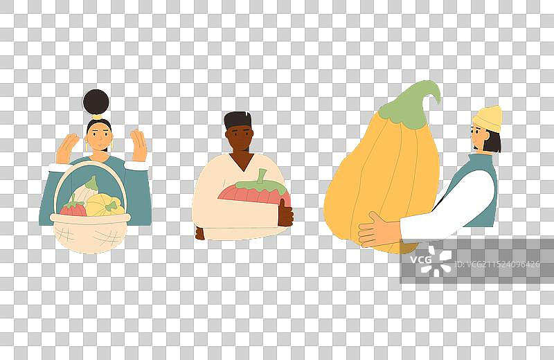 手捧成熟南瓜的人们图片素材