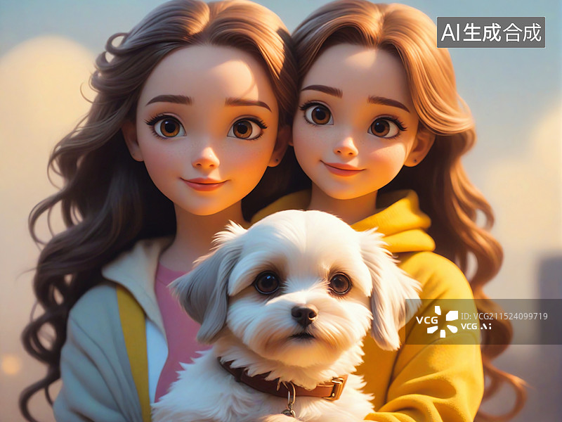 【AI数字艺术】可爱的小女孩和她的狗图片素材