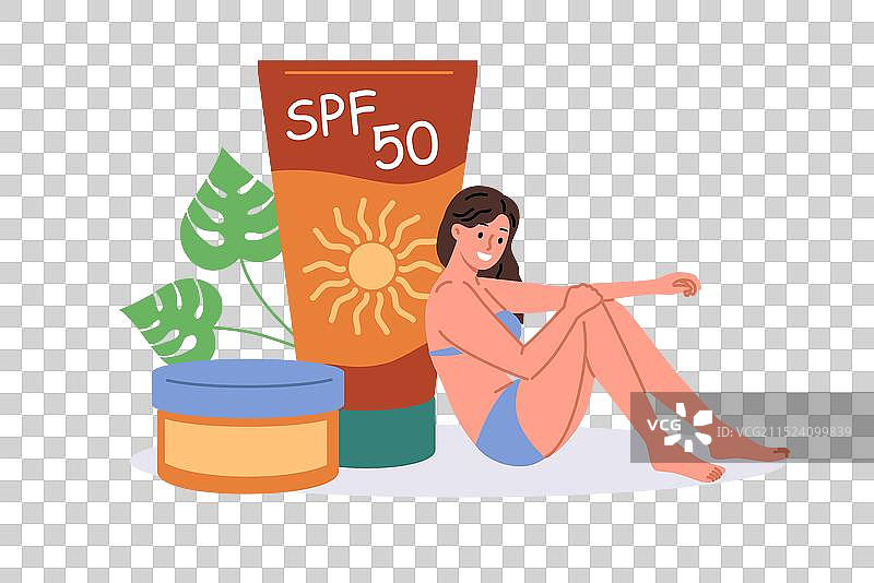 女人使用防晒霜来预防图片素材
