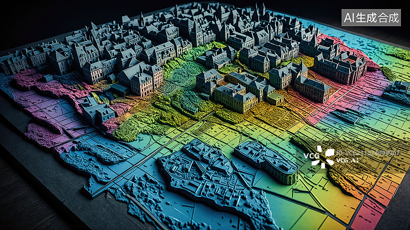 【AI数字艺术】彩色地形图模型展示城市规划图片素材