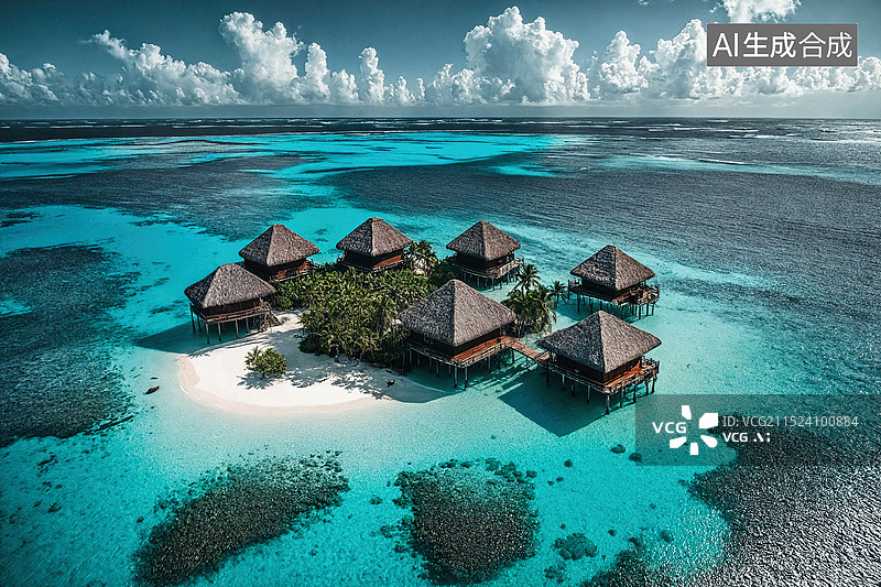 【AI数字艺术】马尔代夫水上别墅图片素材