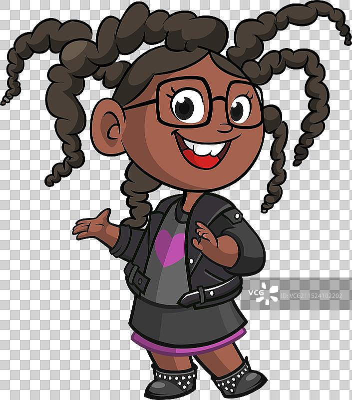 可爱的小卡通非裔美国或阿拉伯女孩图片素材