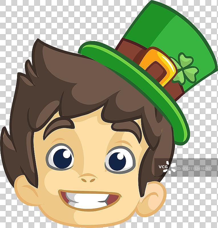 戴绿色圣帕特里克帽的可爱卡通男孩图片素材