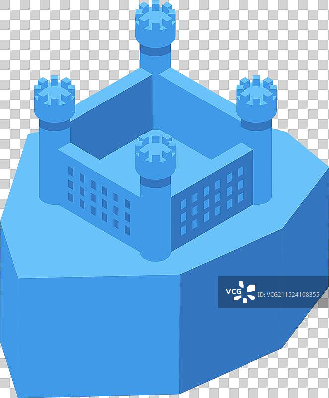 岩石上的蓝色2.5D中世纪城堡图片素材