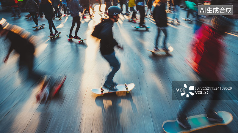 【AI数字艺术】人群中滑板爱好者的动感瞬间图片素材