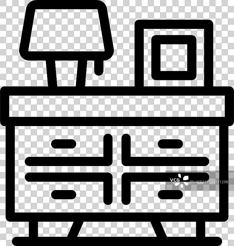 带抽屉、台灯和照片的现代办公桌图片素材