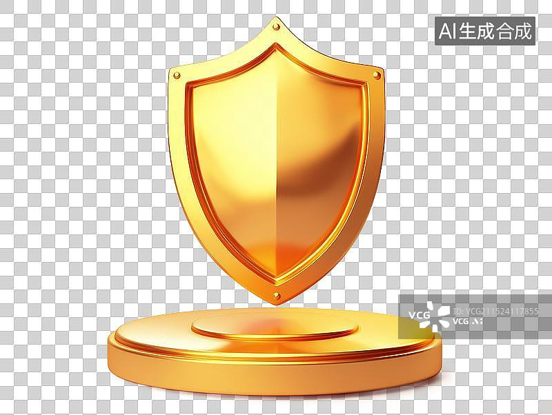 【AI数字艺术】金色盾牌图标3D渲染节日装饰免抠元素图片素材