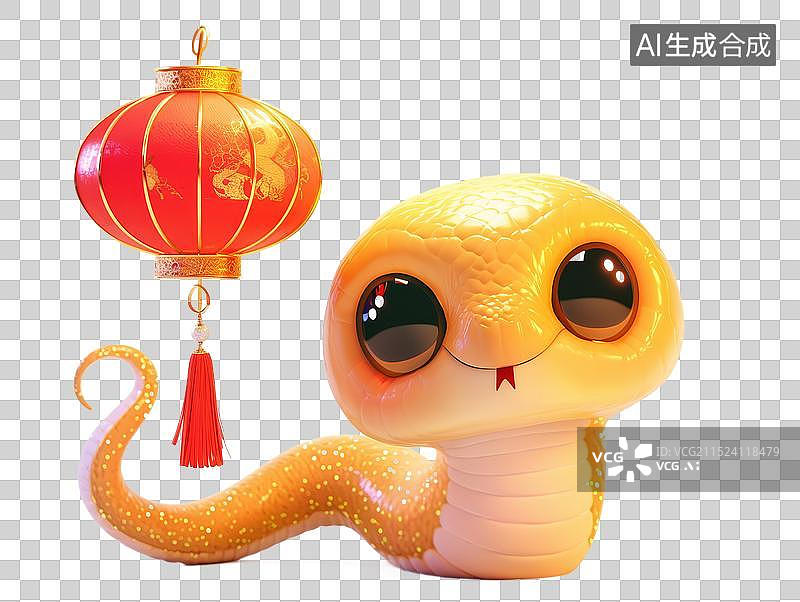 【AI数字艺术】蛇年提着灯笼的蛇3D渲染节日装饰免抠元素图片素材