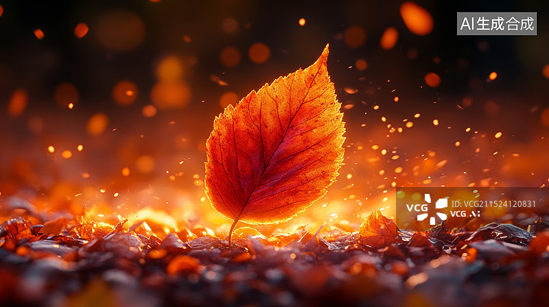 【AI数字艺术】秋天季节风景，金黄色的银杏树叶子，落叶铺满道路图片素材