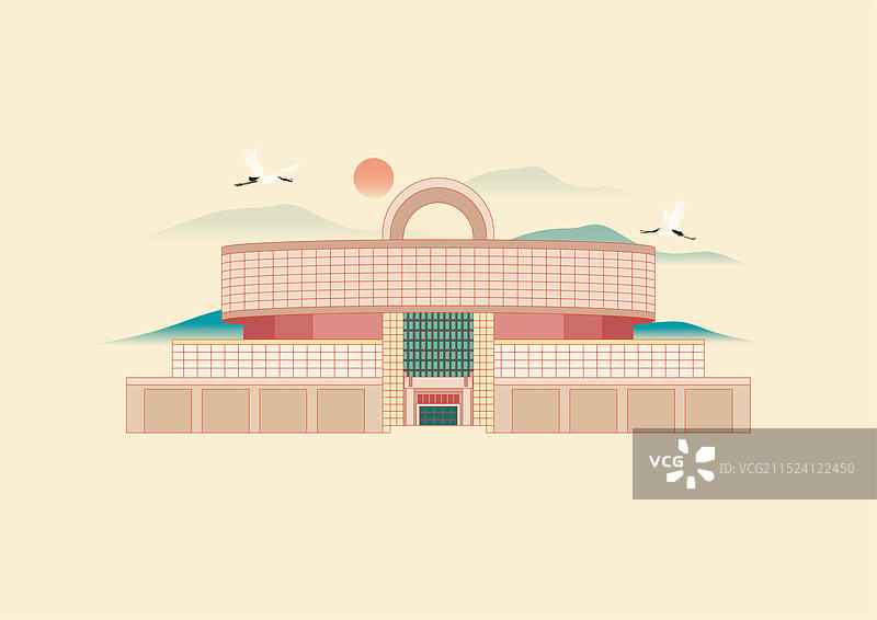 城市风光矢量插画系列—国潮风 上海博物馆图片素材