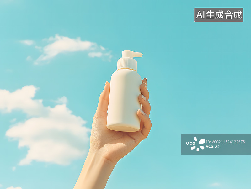 【AI数字艺术】手拿白色化妆品瓶子图片素材