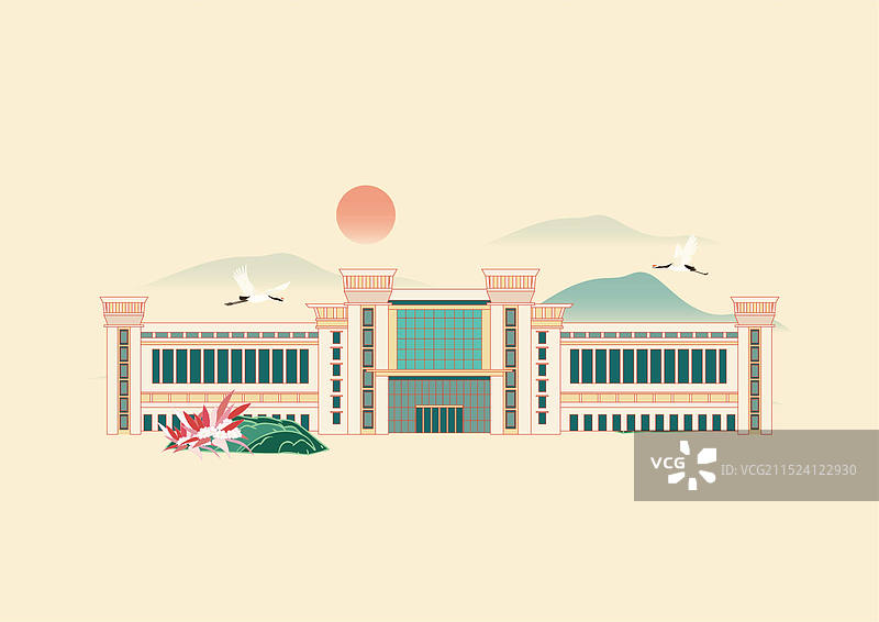 城市风光矢量插画系列—国潮风 江苏省 徐州市 徐州站 徐州火车站图片素材