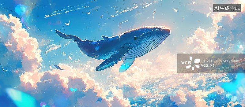 【AI数字艺术】插画幻想鲸鱼图片素材