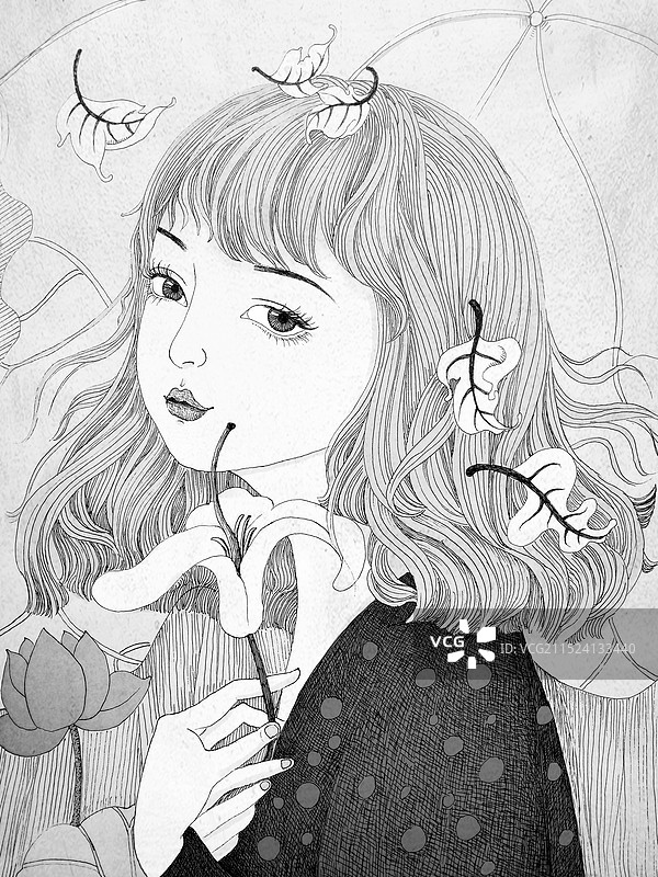 女孩树叶青春少女图片素材