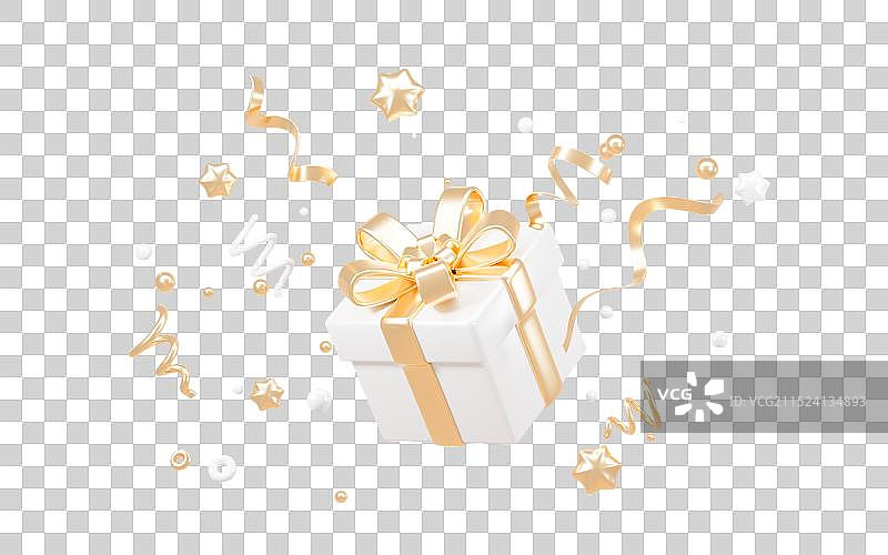 礼物和金色礼花购物庆祝活动图3D渲染图片素材