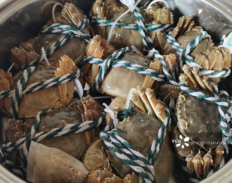 用绳子绑起来的多只鲜活大螃蟹图片素材
