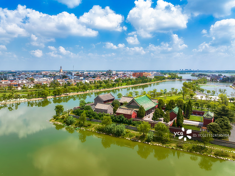 周口市，淮阳区，河南淮阳龙湖国家湿地公园，弦歌台，厄台，绝粮祠，南坛湖，九曲桥，古陈州七台八景，航拍图片素材