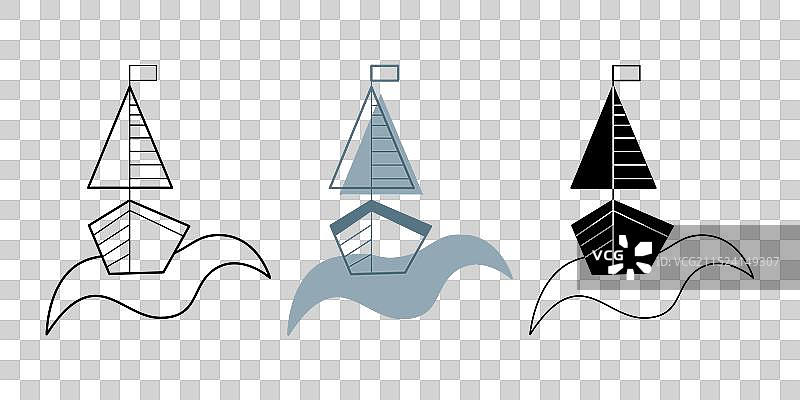 海浪上的三艘船模型正面图图片素材