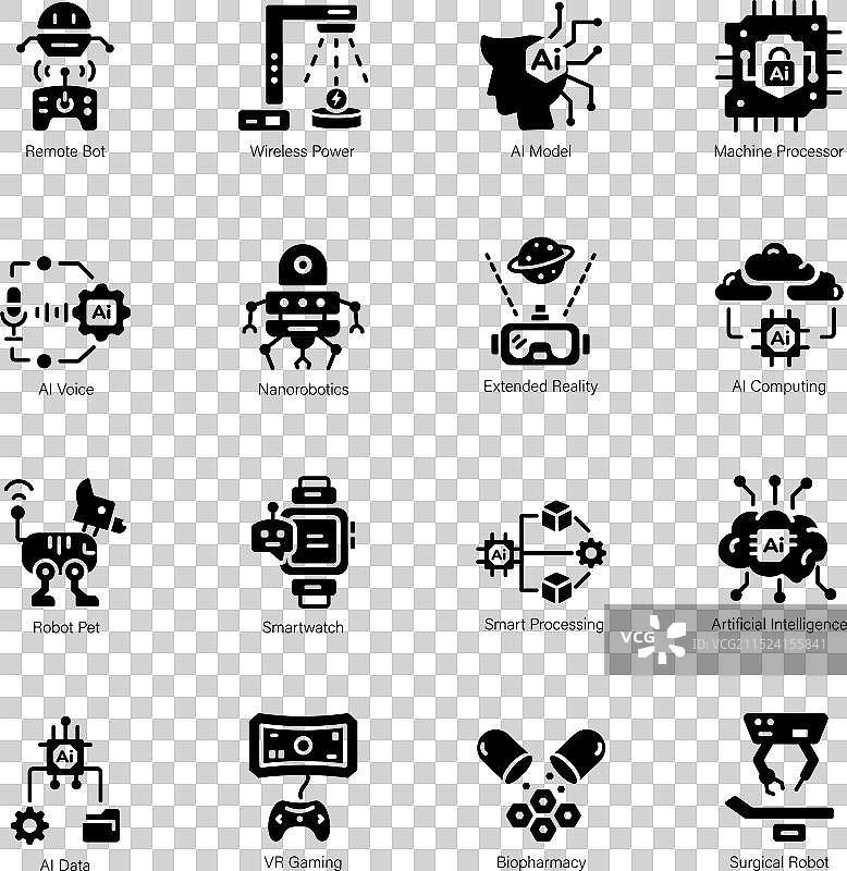 字形风格机器人和AI图标合集图片素材