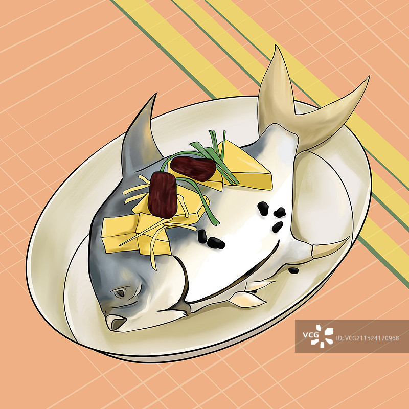 静物美食红枣豆豉菠萝姜葱蒸鲳鱼图片素材