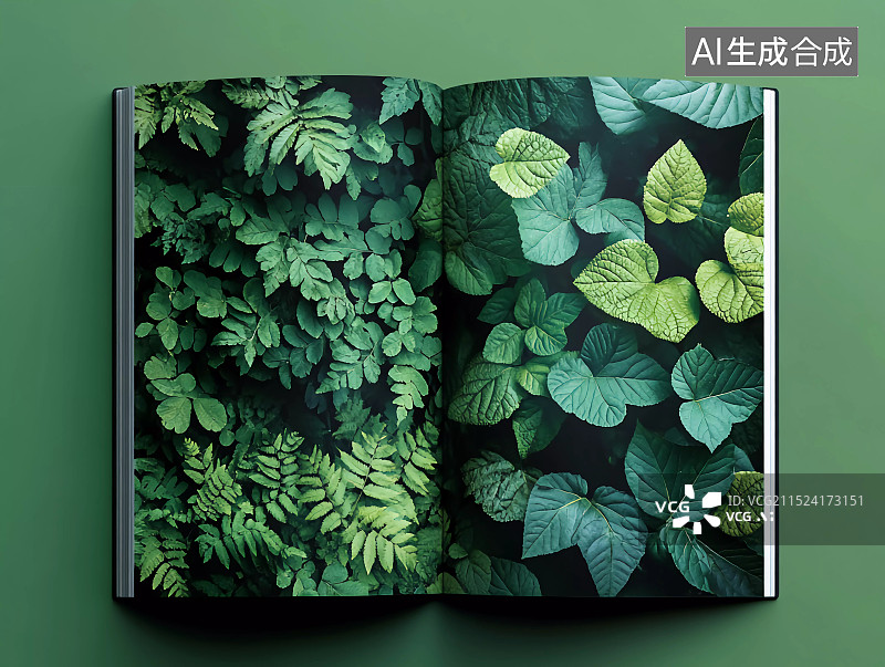 【AI数字艺术】正上方绿色植物杂志背景下的图片图片素材