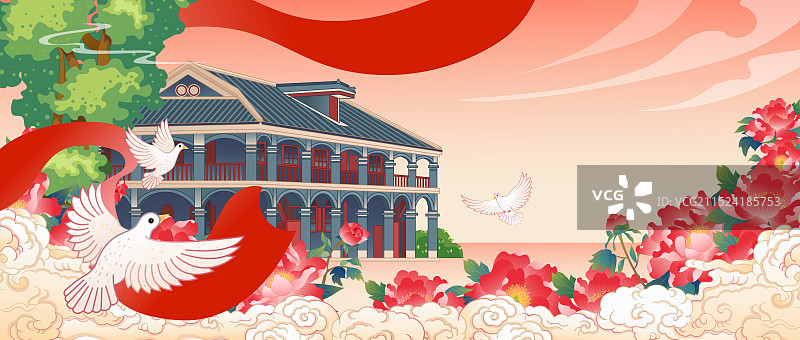 红色旅游景点旅游目的地贵州遵义会议会址插画图片素材