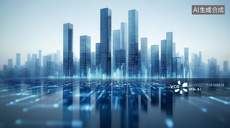 【AI数字艺术】金融经济股市数据图表和城市高楼天际线图片素材