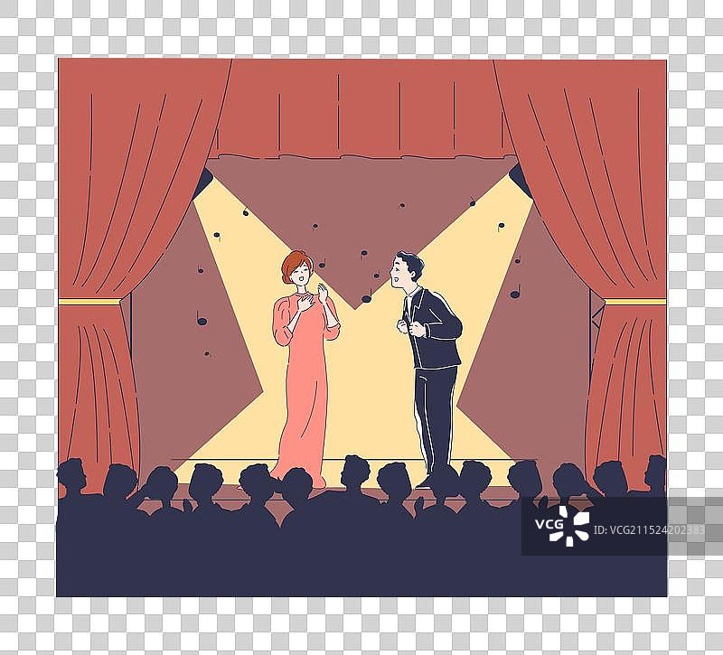舞台上男女演员表演悲剧歌剧图片素材