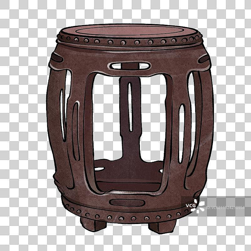 鼓凳-中国古代座椅椅子家具中式家具手绘插画元素图片素材