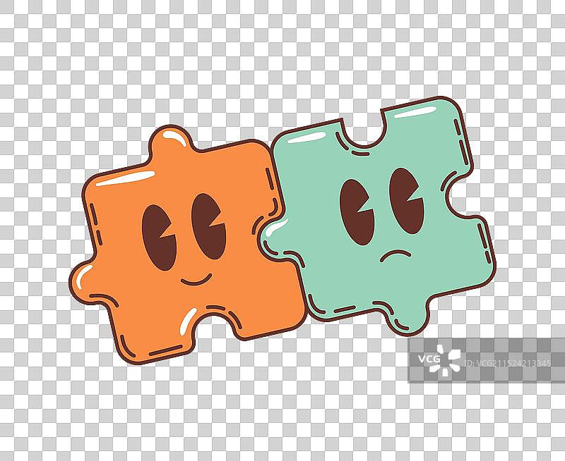复古卡通风格的两个拼图块图片素材