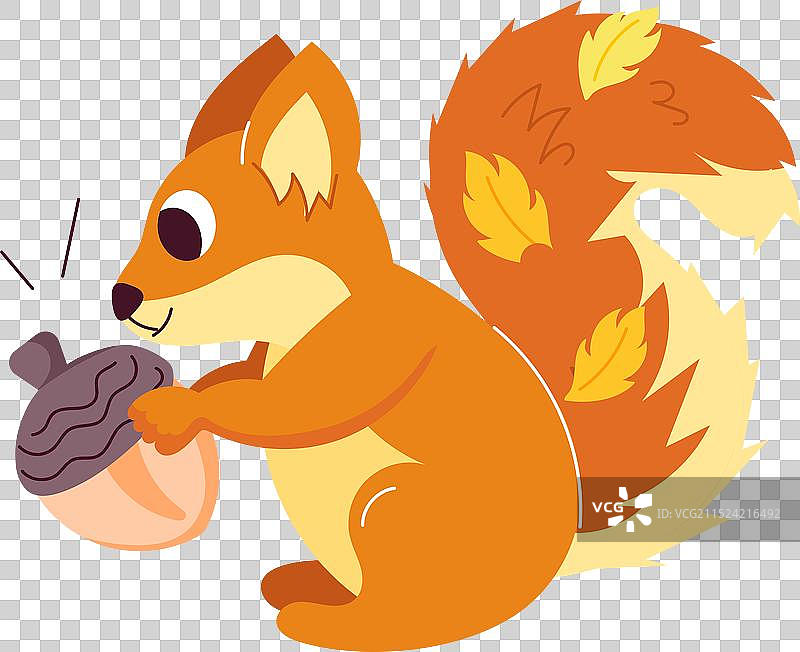 扁平风格的可爱松鼠橡果贴纸图片素材