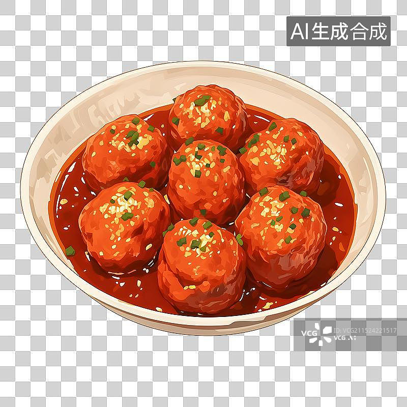【AI数字艺术】红烧肉丸狮子头插画图片素材