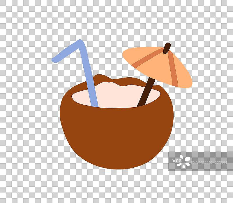 热带椰子饮品，含吸管和遮阳伞图片素材