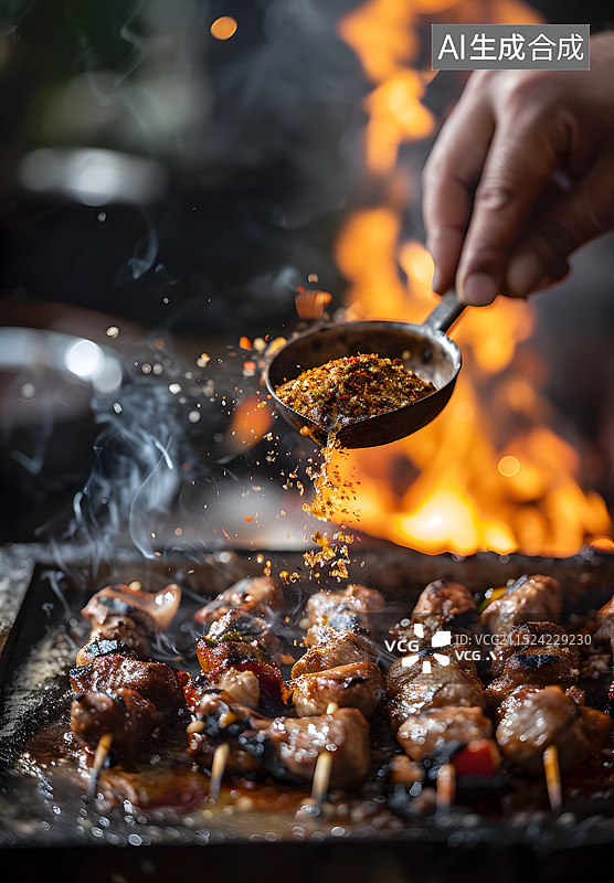 【AI数字艺术】厨师正在做烧烤特写图片素材