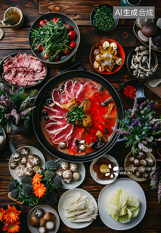 【AI数字艺术】火锅番茄菌菇锅底图片素材