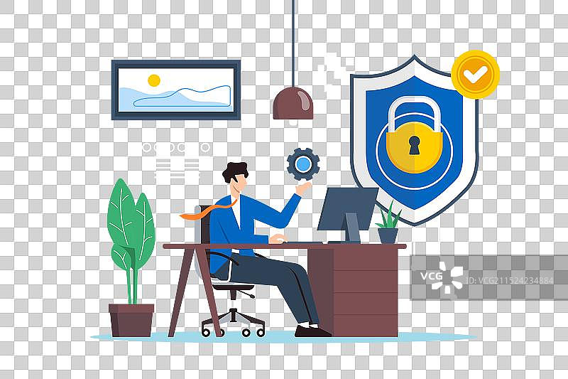 扁平风格的男人管理远程网络安全图片素材