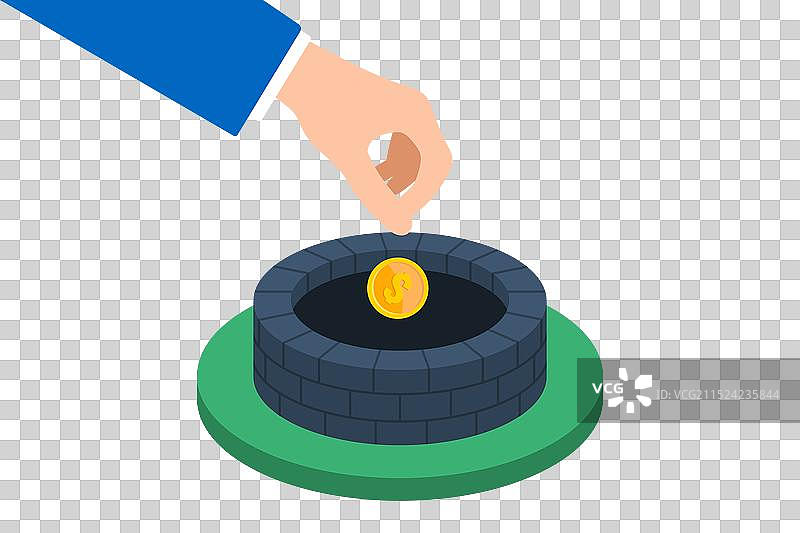 扁平风格的硬币投入井中图片素材