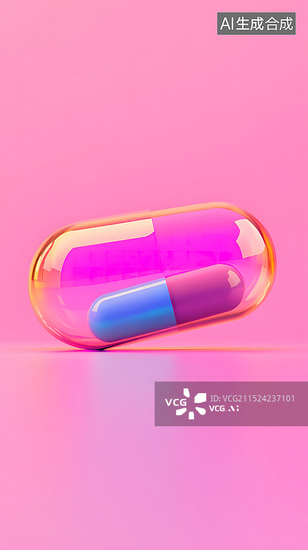 【AI数字艺术】胶囊药品在纯色的平面上-医疗药品概念背景图图片素材