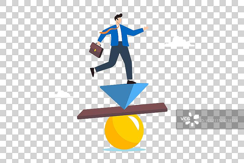 在倒金字塔木板上保持平衡的商人图片素材