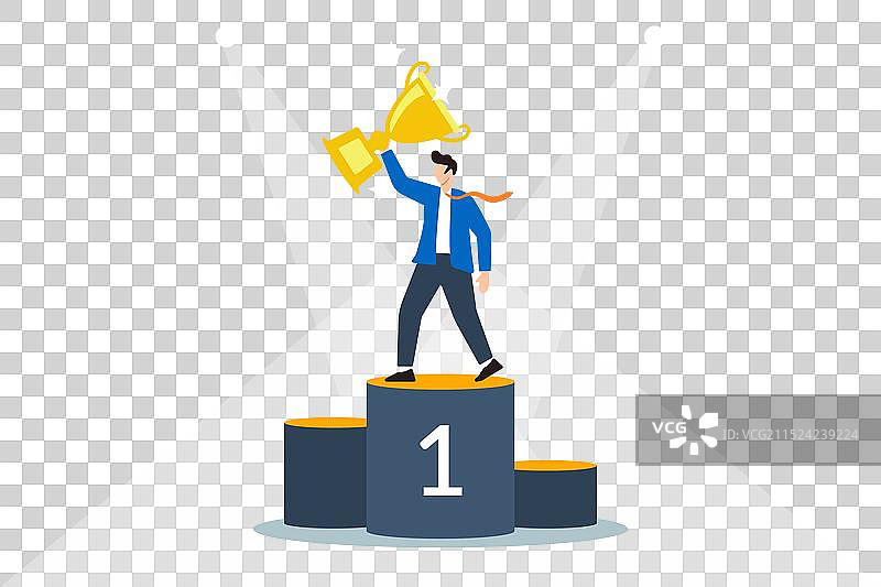 骄傲的商人手持奖杯图片素材