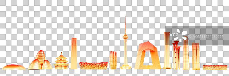 3D立体北京地标建筑城市天际线金色北京城市元素图片素材