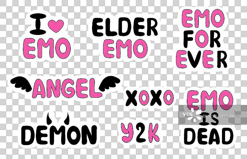 Y2K风格的EMO贴纸套装图片素材